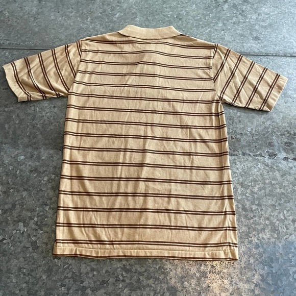 NWT Vintage Polo Shirt Mens Small Sparetime Single Stitch Retro Brown Tan Stripe - Picture 7 of 10